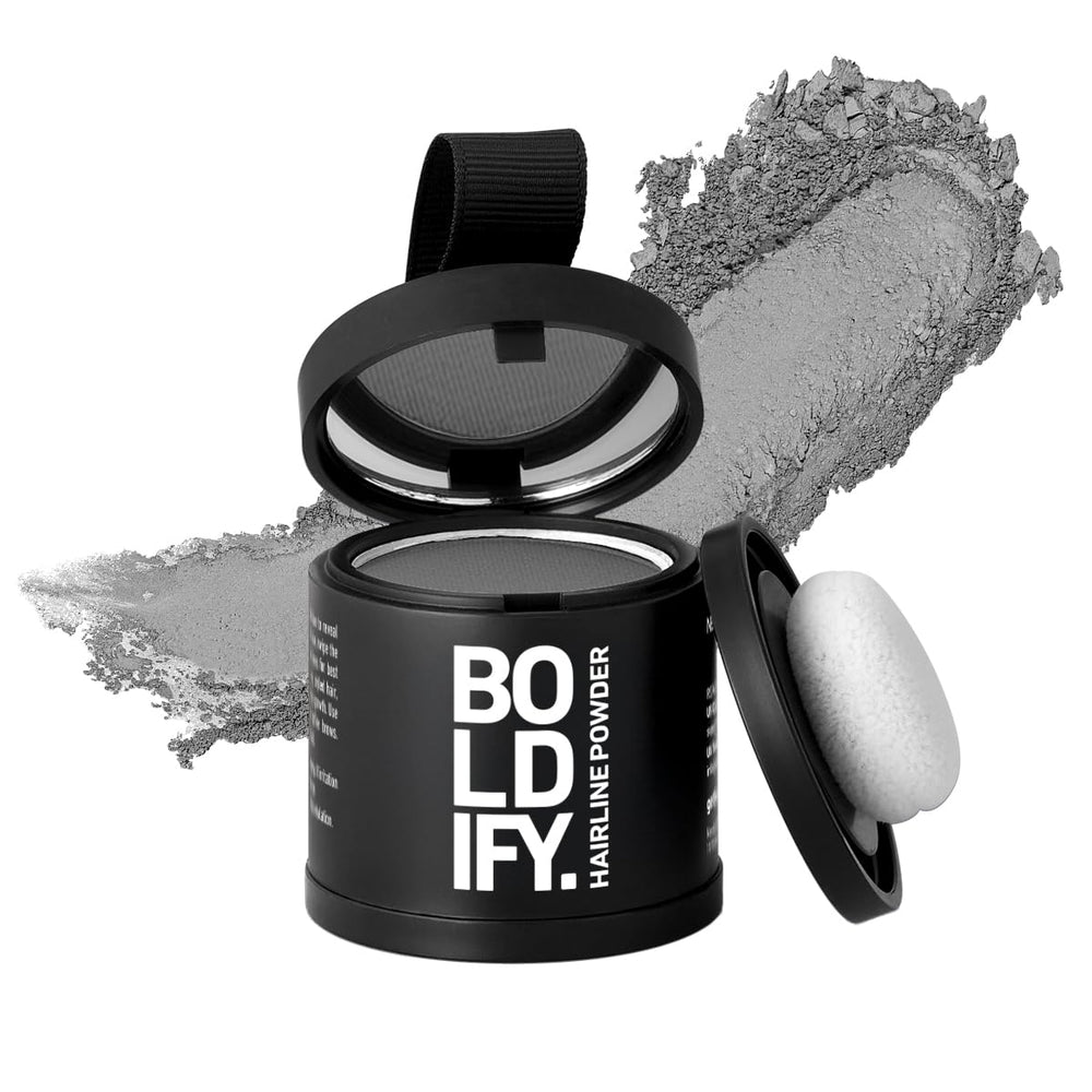 Boldify Hairline Powder packaging shows portable compact for on-the-go coverage.
