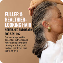 Boldify Leave-In Serum on damp hair detangles and smooths for easier styling