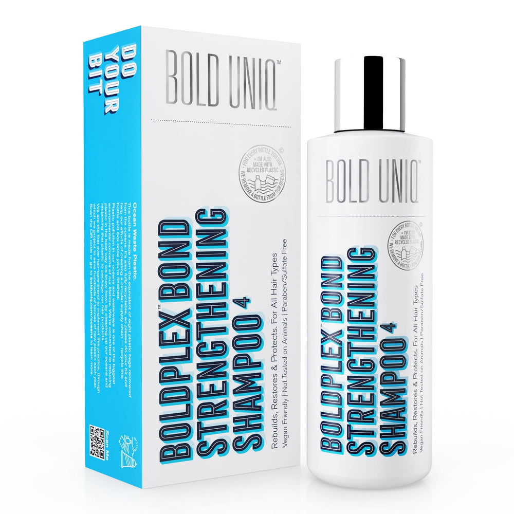 BoldPlex bottle pour shows hydrating shampoo for dry damaged hair.