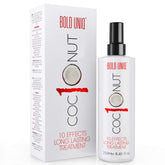 Bold Uniq Coconut Thermal Protection Spray bottle shows heat defense up to 450°F.