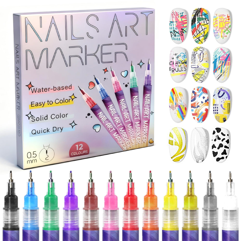 BOLOBLMEE nail art pens 12 colors collection for versatile DIY designs