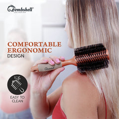 Bombshell Boar Bristle Round Brush detangling action on tangled hair