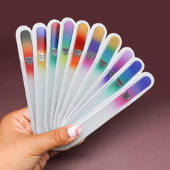 Bona Fide Beauty Czech Glass Nail Files Set packaging displays elegant sleeves.