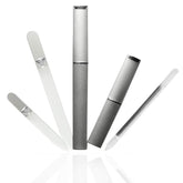 Bona Fide Beauty regular pointed glass nail file in silver for precise shaping.