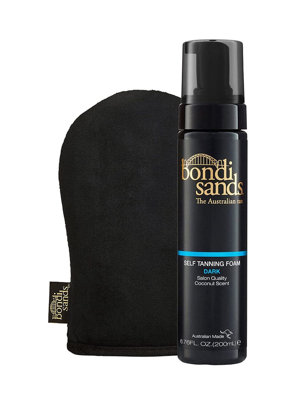 Bondi Sands Dark Self Tanning Foam bottle close-up showing smooth, even finish.