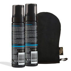 Bondi Sands double-sided application mitt demonstrates streak-free application with comfortable, reusable design.