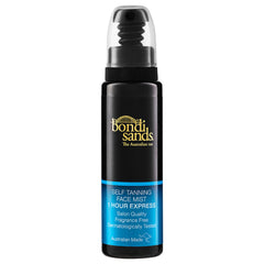 Bondi Sands face mist bottle closeup for quick, even-toned results.