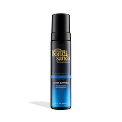 Bondi Sands Ultra Express Self Tanning Foam bottle shows fast color development for same-day glow