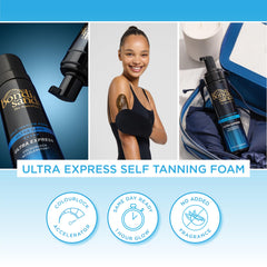 Bondi Sands Ultra Express Self Tanning Foam swatches reveal warm tan shade depth