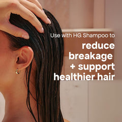 Bondiboost HG bottle pour demonstrates easy application for thicker-looking hair.