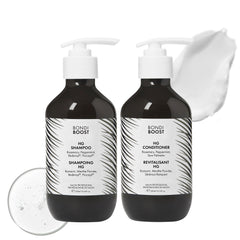 BondiBoost HG shampoo bottle focusing on fuller-looking hair potential.