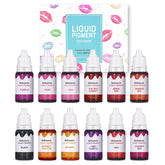 BONNIE CHOICE liquid pigment set 12 colors palette closeup supports DIY lip gloss creation.