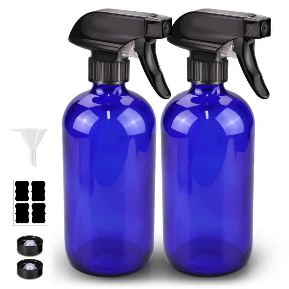 Bontip blue glass spray bottle 16oz ideal for plant misting and DIY cleaners.