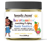 Boogie and Bean kids hair butter bottle closeup for soft, manageable curls