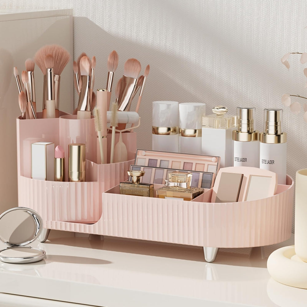 Booklov rotating makeup organizer with large capacity keeps cosmetics organized on the dresser.