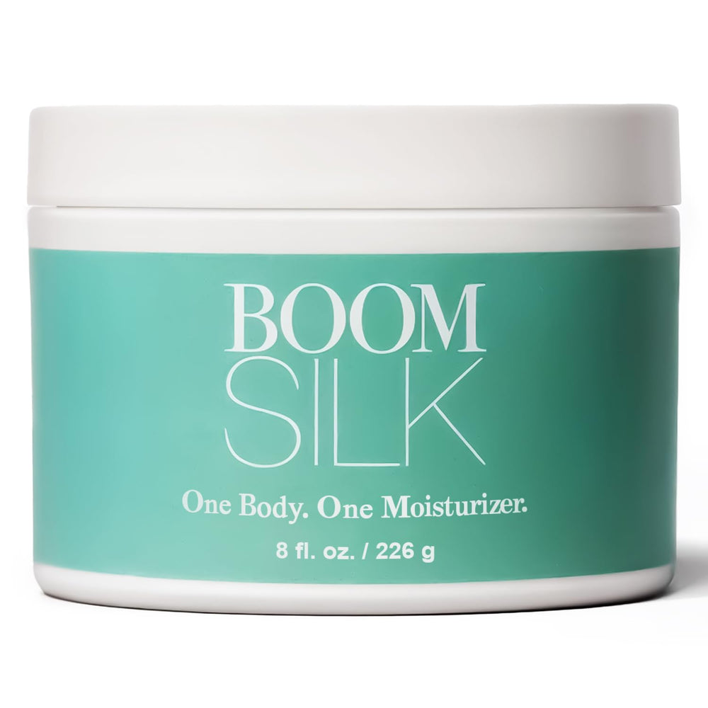 Boomsilk face moisturizer jar shows natural ingredients for gentle hydration.