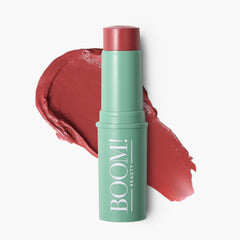 Boomstick Rose Nude blush-application shows natural cheek flush and dewy glow.