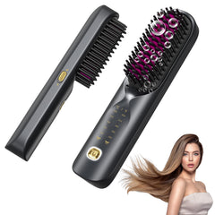 Bopcal cordless straightener brush in travel pouch for on-the-go styling.
