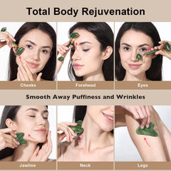 Bopurle gua sha board in green closeup supports facial contouring and lymphatic support.