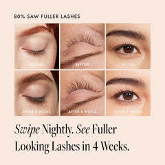 Borboleta Lash Serum brush application demonstrates simple nightly lash care routine