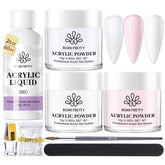 Born Pretty acrylic nail kit contents—powders and tools for easy at-home practice.