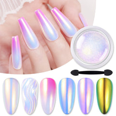 Born Pretty auroras mermaid pearl nail powder with iridescent sheen for gel and natural nails.