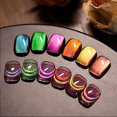 Born Pretty cat magnetic gel polish Rainbow Aurora kit shows colorful cat-eye effects.