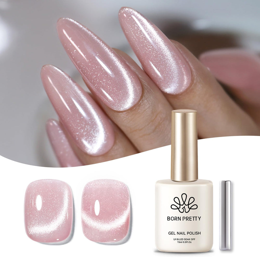 Born Pretty pink cat magnetic gel bottle shows cat-eye focal point for salon nails.
