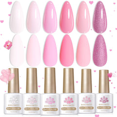 Born Pretty pink gel nail polish set bottles show six colors for vibrant at-home manicures.