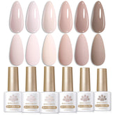 Born Pretty Pink Nude Gel Nail Polish swatches show six soft shades for easy manicures.