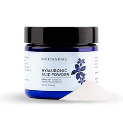 Bos Essentials Pure Hyaluronic Acid Powder measured for easy DIY serum mixing