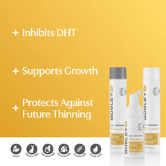 BosDefense Nourishing Shampoo bottle cleanses scalp and strengthens existing strands.