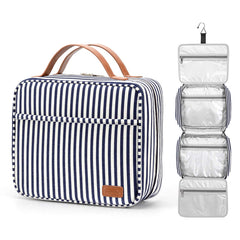 Bosidu hanging travel toiletry bag front view showing four compartments for easy organization.