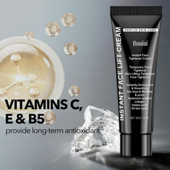 Fingertip application of Bosisi Instant Lift Cream targeted at fine lines for precise use.