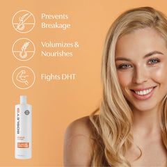 BosleyMD BosRevive hair strands close-up reveals nourished definition and gentle shine.