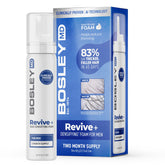 BosleyMD Revive+ densifying foam bottle highlighting drug-free thinning support for men's hair