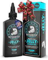 Bossman Jelly Beard Oil jar closeup shows rich jelly texture for deep hydration.