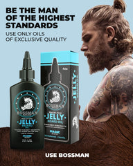 Bossman Jelly Beard Oil USA-made badge signals quality and domestic production.