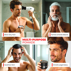 Bossman Naked Pomade closeup-texture highlights rich, pliable formula for easy styling.