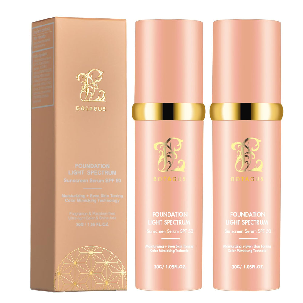 Botagus Foundation 4 in 1 Light Spectrum bottle delivering quick-dry, skin-toned coverage with SPF50+.