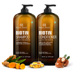 Botanic Hearth Biotin Shampoo bottle front view showing cleansing action for nourished hair