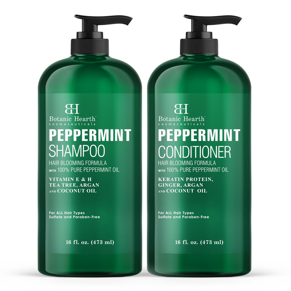 Botanic Hearth peppermint shampoo bottle offers a refreshing aroma for invigorated hair care.