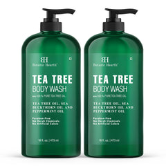 Botanic Hearth Tea Tree Body Wash bottle close-up highlighting refreshing daily cleanse