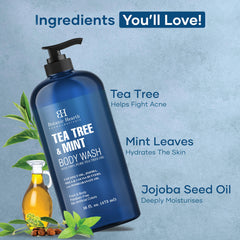 Botanic Hearth Tea Tree Oil Body Wash creamy-lather close-up suggests soothing daily cleanse.