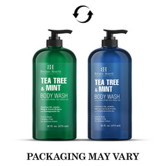 Botanic Hearth Tea Tree Oil Body Wash mint splash highlights cooling mint sensation for refreshed skin.