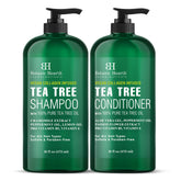 Botanic Hearth Tea Tree Shampoo bottle promotes a refreshing scalp cleanse.