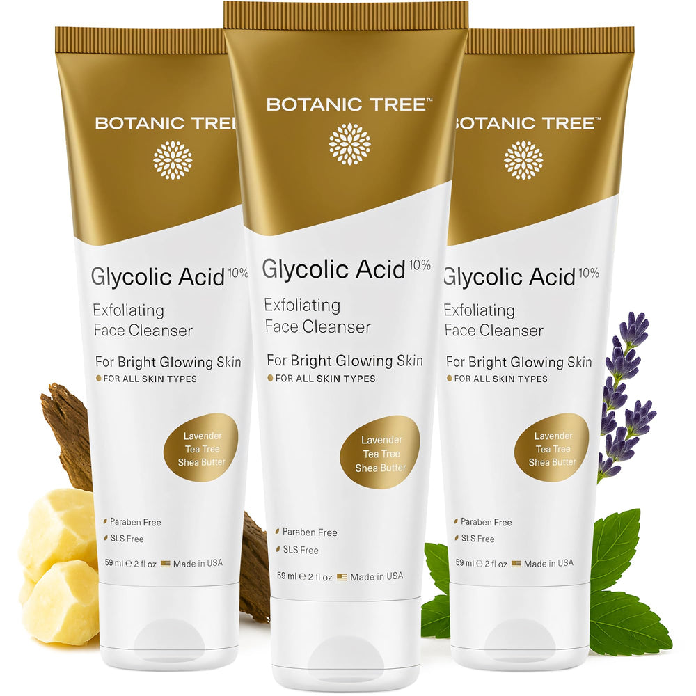 Botanic Tree Glycolic Face Wash bottle closeup for gentle exfoliation and clean skin