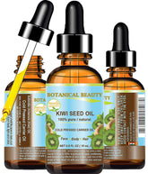 Botanical Beauty Kiwi Seed Oil bottle demonstrates lightweight hydration for face and body