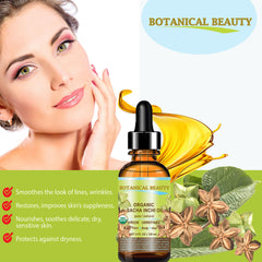 Botanical Beauty Sacha Inchi Oil ingredients panel highlights omega-rich nutrition.