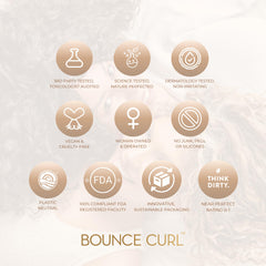 Bounce Curl gel close-up on label emphasizes silicone-free, gentle care